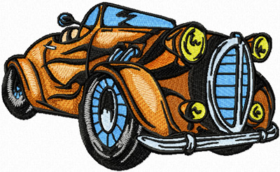hot rod with flaming art embroidery design